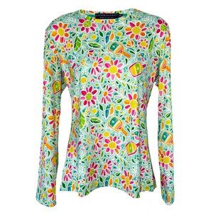 Katherine Way St. Pete Top in Pickle Me Pink Aqua Pickleball Print XS NWT